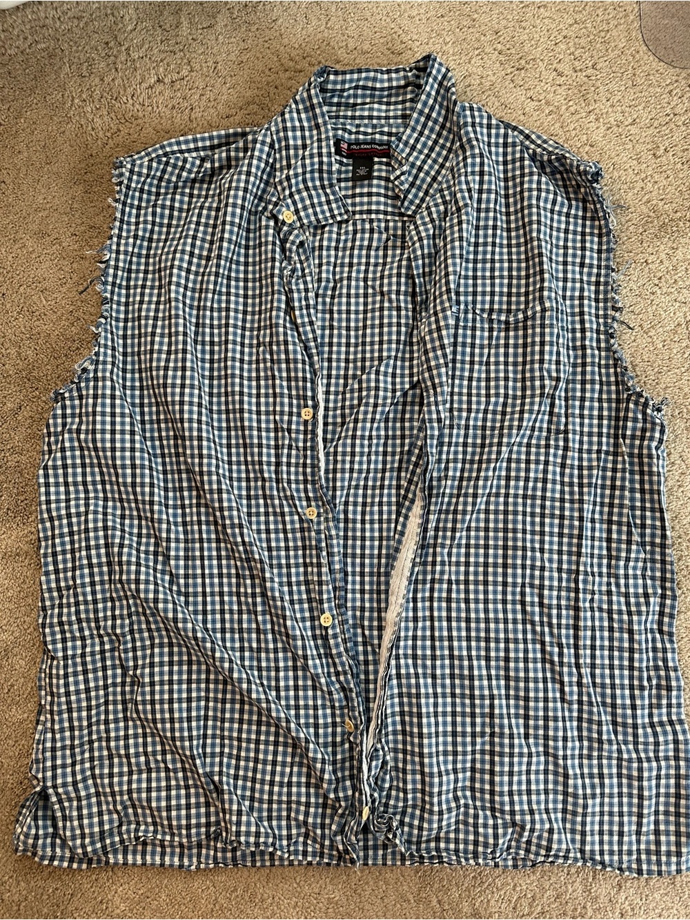 Polo Ralph Lauren Men's Blue Plaid Sleeveless Button-Down Shirt XXL